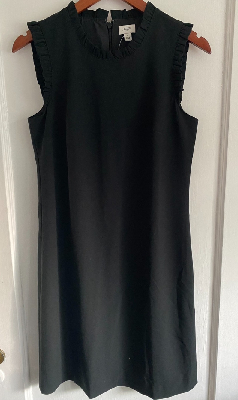 J Crew Factory Womens Ruffleneck Suiting Dress Size 4 Black Sleeveless Lined NWT